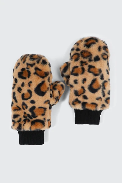 Ardene Faux Fur Mittens in Beige | Polyester