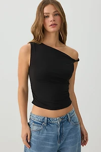 Ardene Asymmetrical Tank Top in Black | Size | Polyester/Elastane