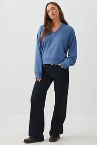 Chandail à col V en jersey bouclette