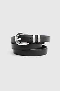 Ardene Silver Buckle Belt in Black | Size Small | Faux Leather