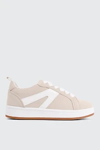Ardene Faux Suede Contrast Sneakers in Beige | Size