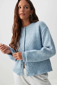 Ardene Fuzzy Knit Cardigan in Medium Blue | Size | Polyester