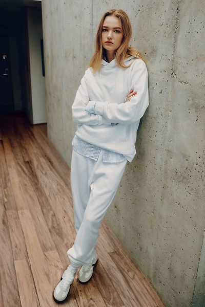 Ardene Baggy Sweatpants in Frost White | Size Large | Polyester/Cotton | Fleece-Lined | Eco-Conscious