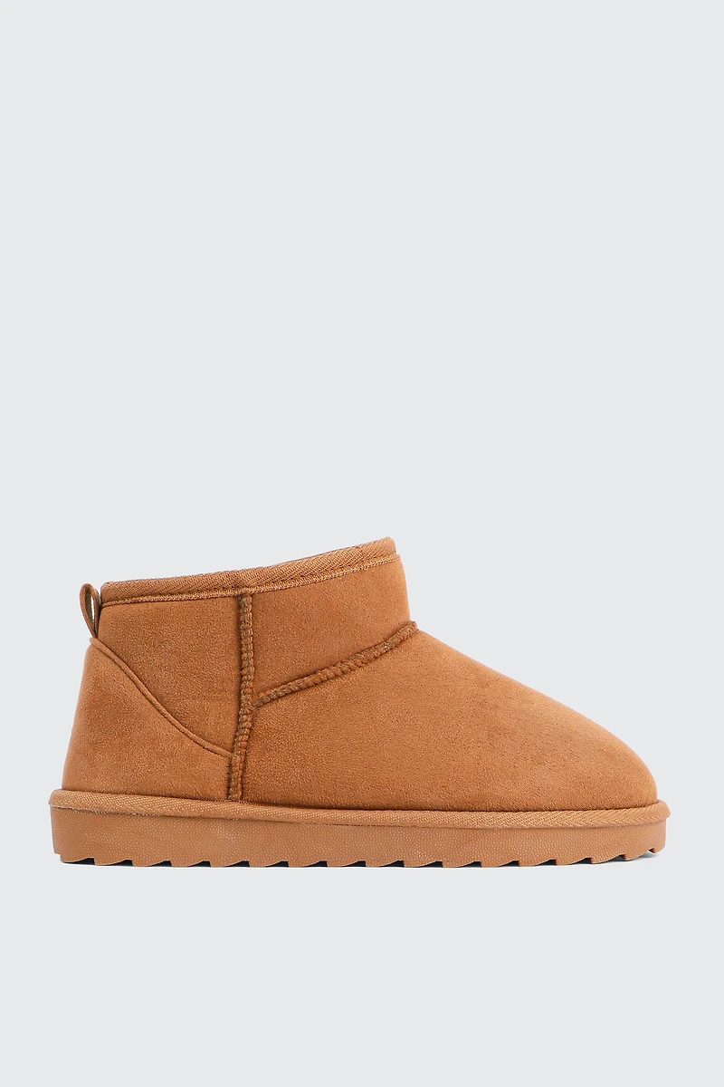 Ardene Mini Faux Sheepskin Boots in Cognac | Size | Faux Suede | Eco-Conscious