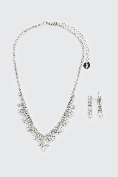 Ardene Elegant Necklace & Earring Set in Silver | Stainless Steel