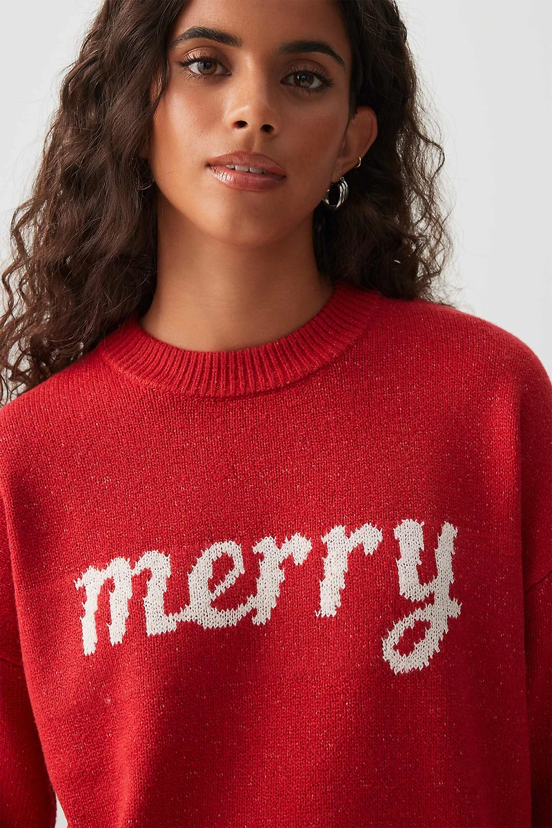 Ardene Merry Sweater in Red | Size | Polyester/Elastane