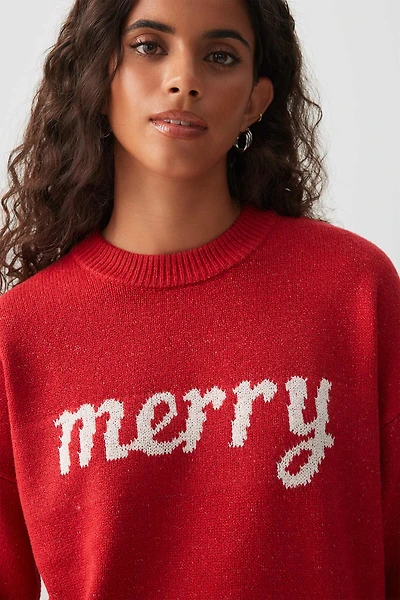 Ardene Merry Sweater in Red | Size | Polyester/Elastane