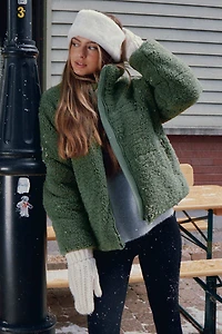 Ardene Sherpa Puffer Jacket in Medium Green | Size | Polyester