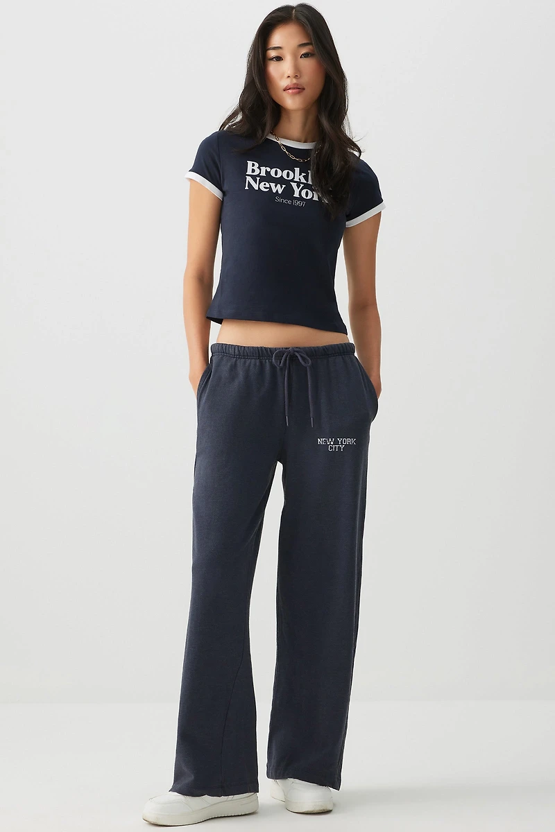 Ardene Wide Leg French Terry Sweatpants in Dark Blue | Size | Polyester/Cotton