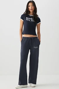Ardene Wide Leg French Terry Sweatpants in Dark Blue | Size | Polyester/Cotton