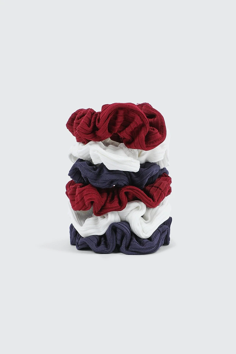 Ardene 8-Pack Ribbed Scrunchies in Burgundy | Polyester