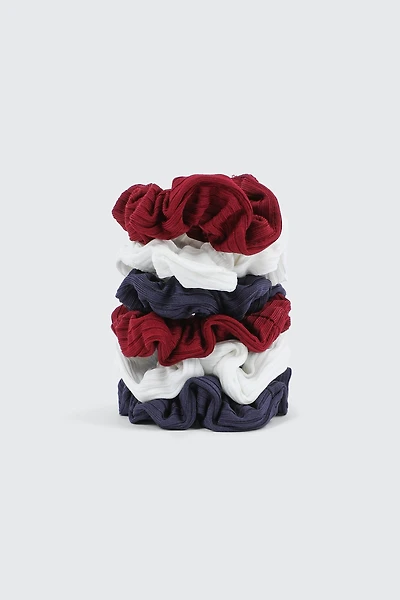 Ardene 8-Pack Ribbed Scrunchies in Burgundy | Polyester