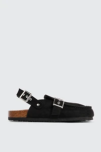 Ardene Slinback Clogs in Black | Size | Faux Suede