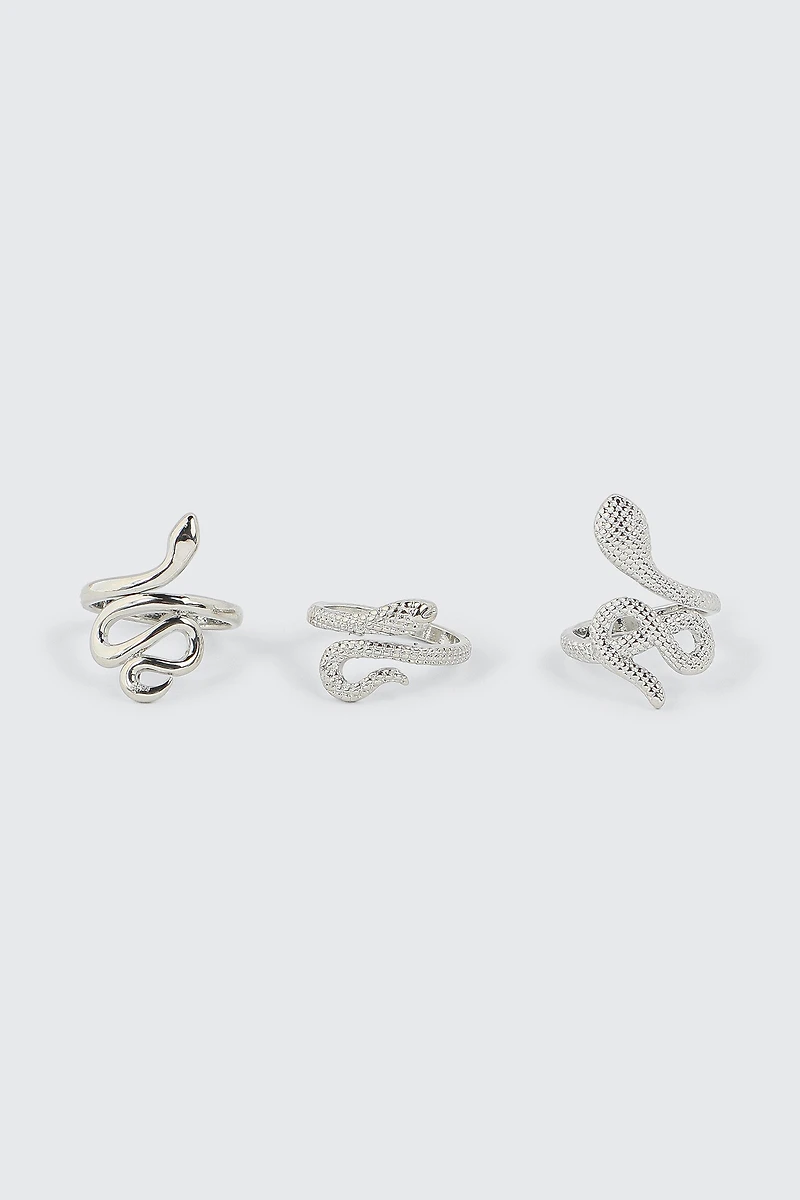 Ardene 3-Pack Snake Rings in Silver | Size Small