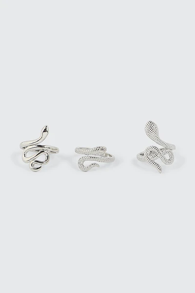 Ardene 3-Pack Snake Rings in Silver | Size Small