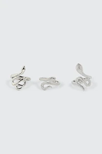 Ardene 3-Pack Snake Rings in Silver | Size Small