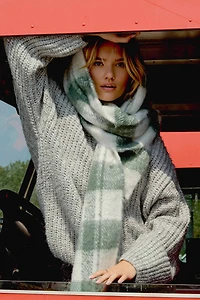 Ardene Plaid Fuzzy Scarf in Off-White | 100% Recycled Polyester | Eco-Conscious