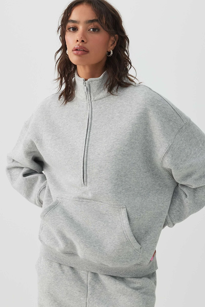 Ardene MADESOFT? Fleece Oversized Half Zip Sweatshirt in Oyster | Size | Polyester/Cotton | Eco-Conscious