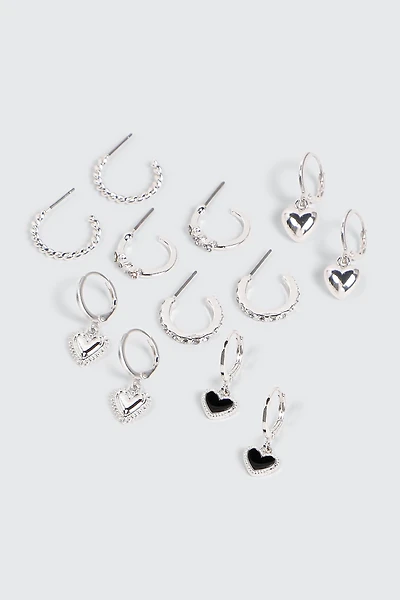 Ardene 6-Pack Heart Charm Hoop Earrings in Silver | Stainless Steel