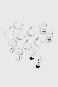 Ardene 6-Pack Heart Charm Hoop Earrings in Silver | Stainless Steel