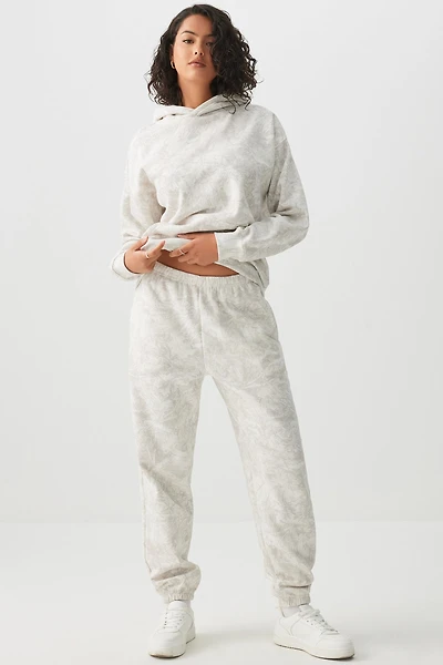 Ardene Baggy Foliage Sweatpants in Off-White | Size | Polyester/Cotton | Fleece-Lined
