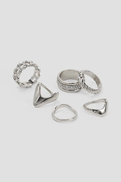 Ardene 6-Pack Chunky Rings in Silver | Size Small