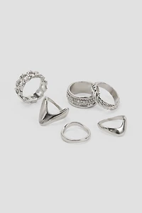Ardene 6-Pack Chunky Rings in Silver | Size Small