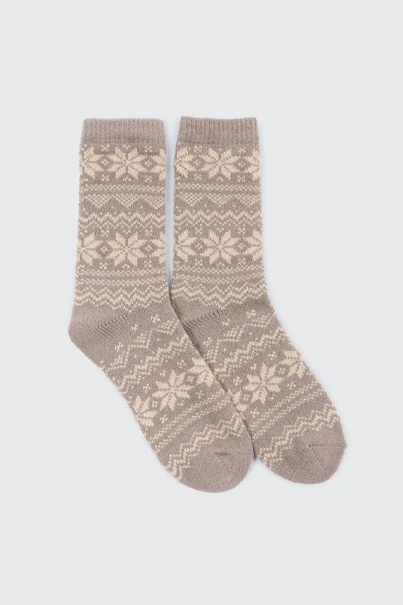 Ardene Fair Isle Boot Socks in Beige | Polyester/Spandex