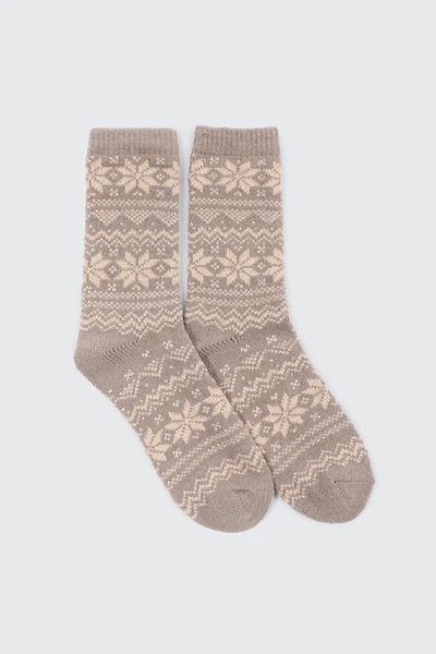 Ardene Fair Isle Boot Socks in Beige | Polyester/Spandex
