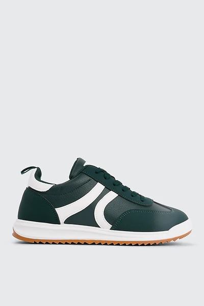 Ardene Faux Suede & Leather Contrast Sneakers in Dark Green | Size