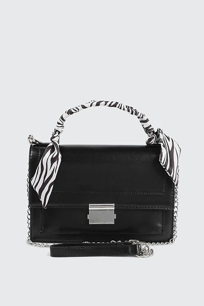 Ardene Small Tote Bag with Scarf Detail in Black | 100% Recycled Polyester/Faux Leather | Eco-Conscious