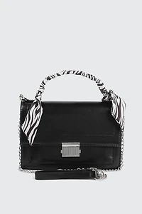 Ardene Small Tote Bag with Scarf Detail in Black | 100% Recycled Polyester/Faux Leather | Eco-Conscious