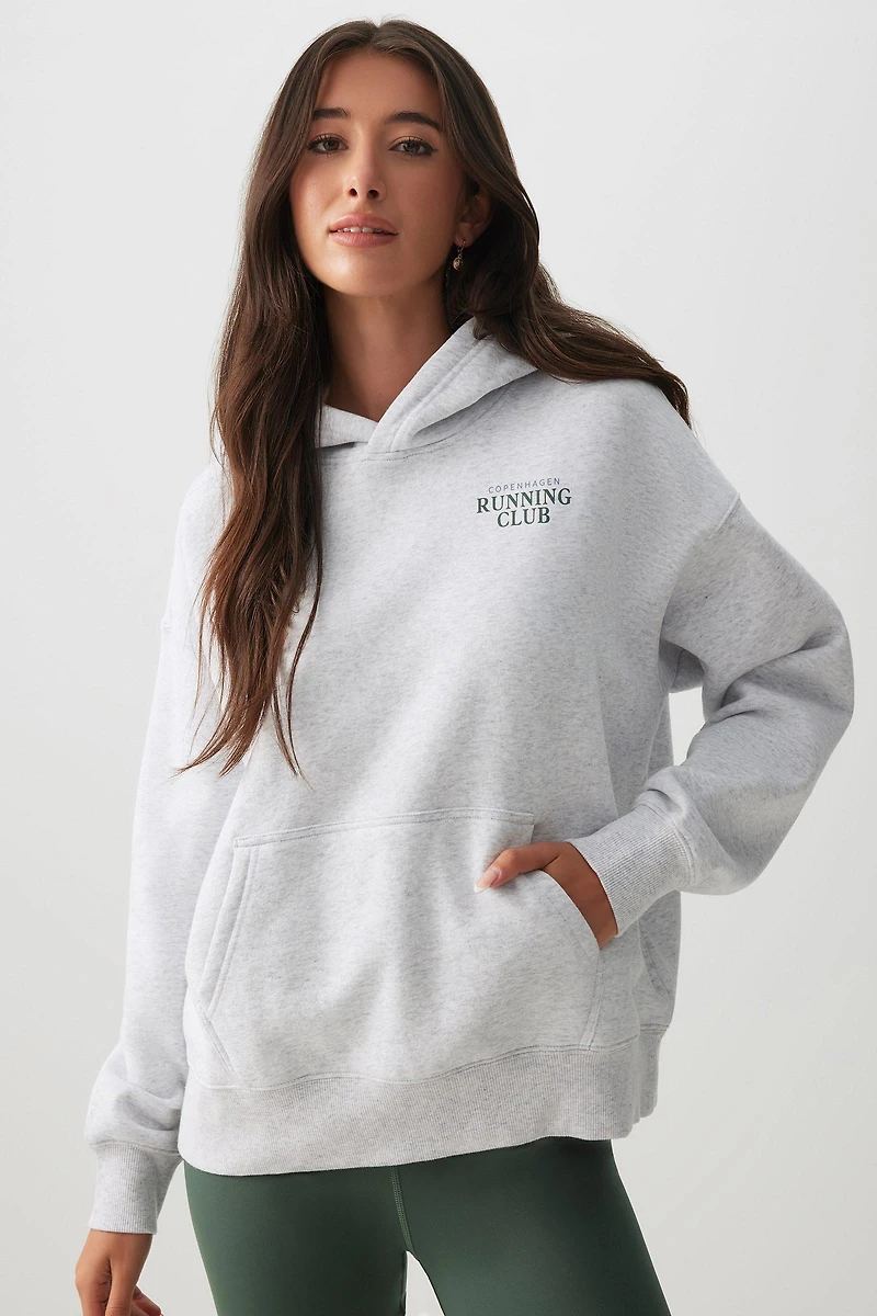 Ardene Graphic Oversized Hoodie in Light Grey | Size | Polyester/Cotton | Fleece-Lined