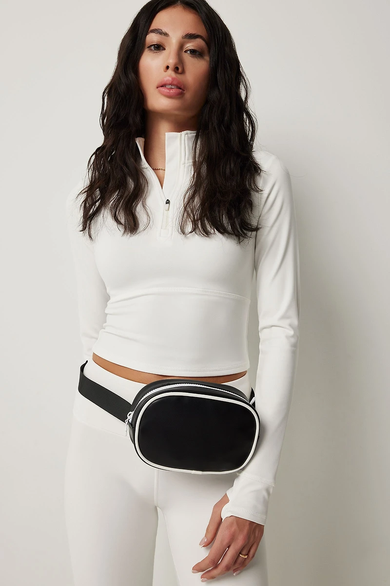 Ardene Contrast Trim Fanny Pack in Black | 100% Recycled Polyester/Faux Leather | Eco-Conscious