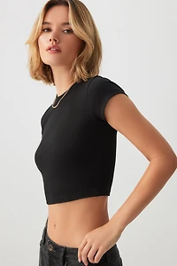Ardene Basic Ultra Crop Crew Neck T-shirt in | Size | Cotton/Elastane | Eco-Conscious