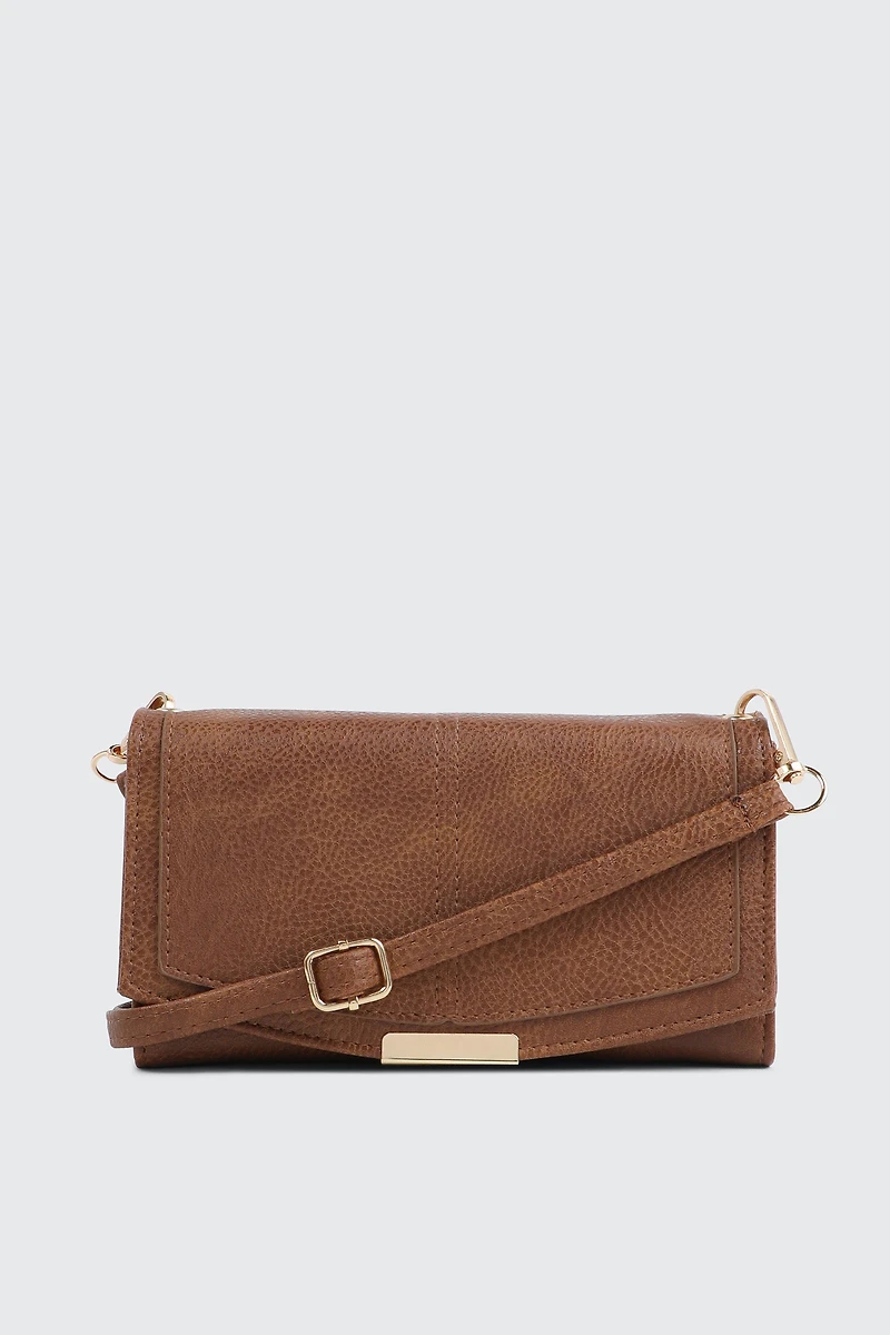 Ardene Crossbody Flap Wallet in Cognac | Faux Leather/Polyester