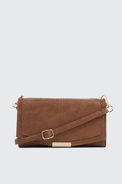 Ardene Crossbody Flap Wallet in Cognac | Faux Leather/Polyester