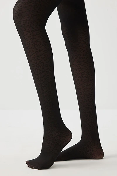 Ardene Tone on Tone Leopard Tights in Black | Size | Nylon/Spandex