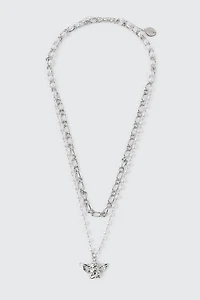 Ardene Two-Row Necklace with Angel Pendant in Silver