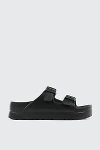 Ardene 2-Strap Platform Sandals in Black | Size 10 | Eco-Conscious