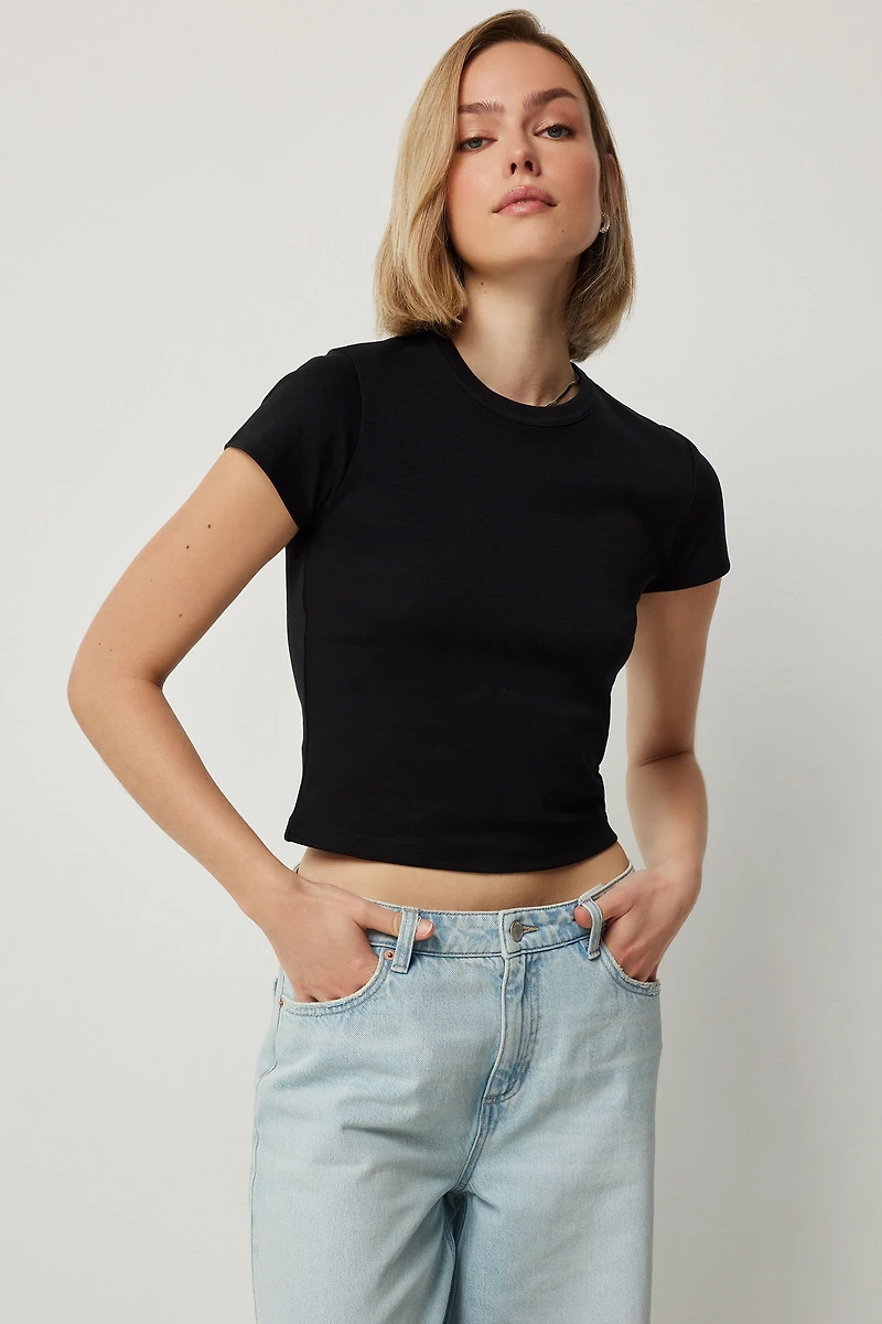 Ardene Short Crew Neck T-Shirt in Black | Size | 100% Cotton