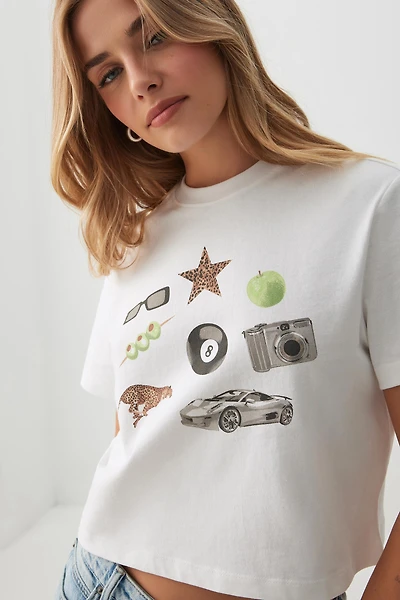 Ardene Printed Crop T-Shirt in White | Size | 100% Cotton