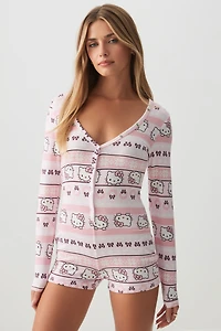 Ardene Hello Kitty Long Sleeve PJ Romper in Light Pink | Size | Polyester