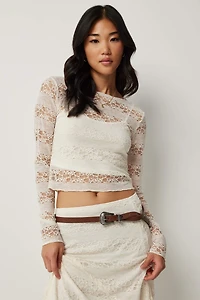 Ardene Long Sleeve Lace Top with Lining in | Size | Polyester/Nylon/Spandex