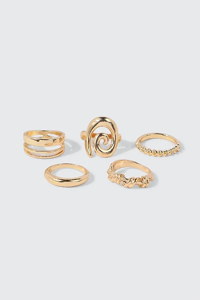 Ardene 5-Pack Assorted Rings in Gold | Size Small