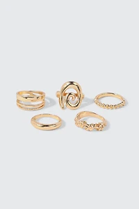 Ardene 5-Pack Assorted Rings in Gold | Size Small