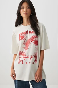 Ardene Oversized Renee Rapp T-Shirt in Off-White | Size | 100% Cotton