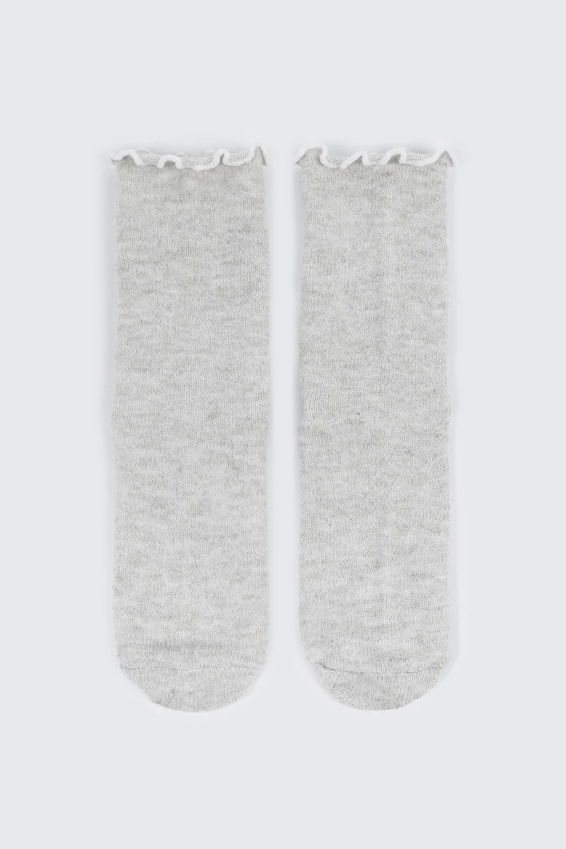 Ardene Lettuce Edge Slouchy Boot Socks in Grey | Polyester/Spandex