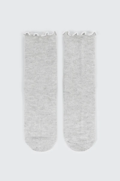 Ardene Lettuce Edge Slouchy Boot Socks in Grey | Polyester/Spandex