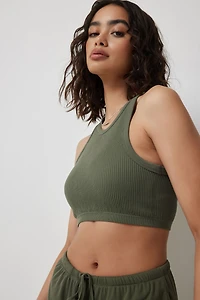 Ardene Seamless Lounge Crop Top in Dark Green | Size | Nylon/Elastane | Eco-Conscious
